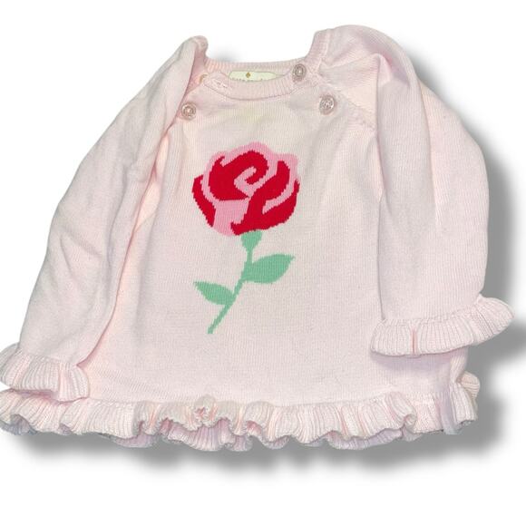 Kate Spade New York Sz 6 Months Eu 68 Baby Girl Rose Ruffle Sweater Buttons Pink - Picture 2 of 11